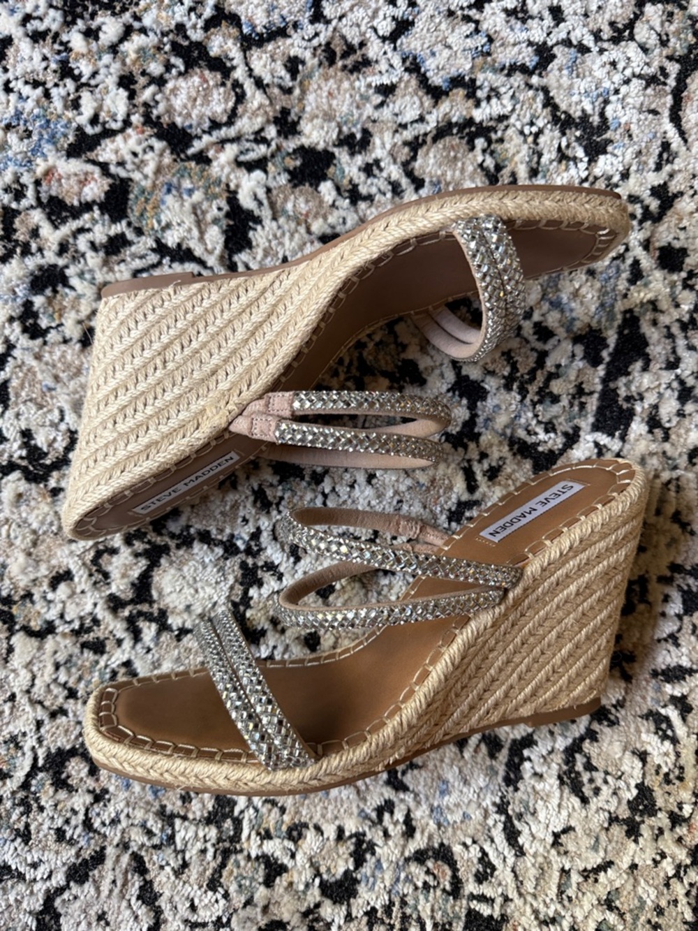 Steve Madden Nude Jeweled Espadrille Wedge Sandals Size 10